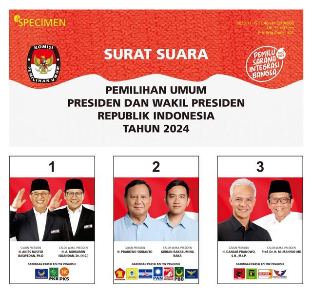Ini Dia Penampakan Surat Suara Pilpres 2024 yang Dirilis KPU RI