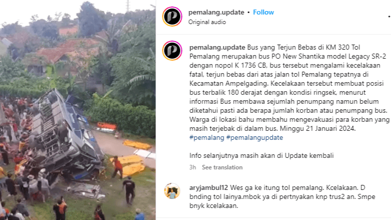 Dua Orang Tewas dalam Kecelakaan Bus New Shantika di Tol Pemalang-Batang
