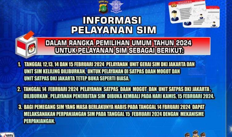 Pengamanan Pemilu, Layanan Gerai dan SIM Keliling di Jakarta Tak Ada hingga Kamis
