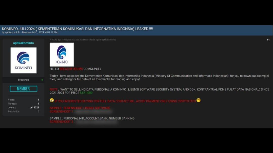 Data Kominfo Diduga Kena Retas, Dijual di Forum Hacker Rp196,5 Juta oleh Akun Aptikakominfo