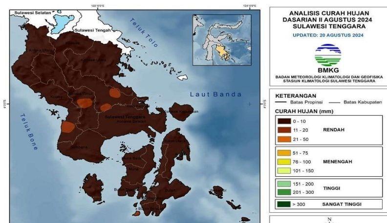 BMKG Prakirakan Sultra Alami Hari Tanpa Hujan Selama Belasan Hari ke Depan