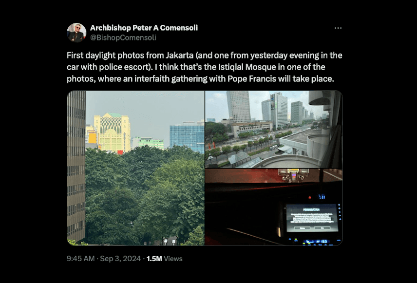 Rombongan Paus Fransiskus Salah Mengira Tanah Abang sebagai Masjid Istiqlal