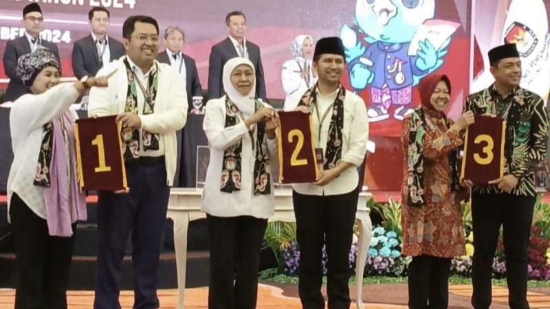 KPU Tetapkan Nomor Urut Pilgub Jatim: LUKMAN 1, Khofifah-Emil 2, Risma-Gus Hans 3