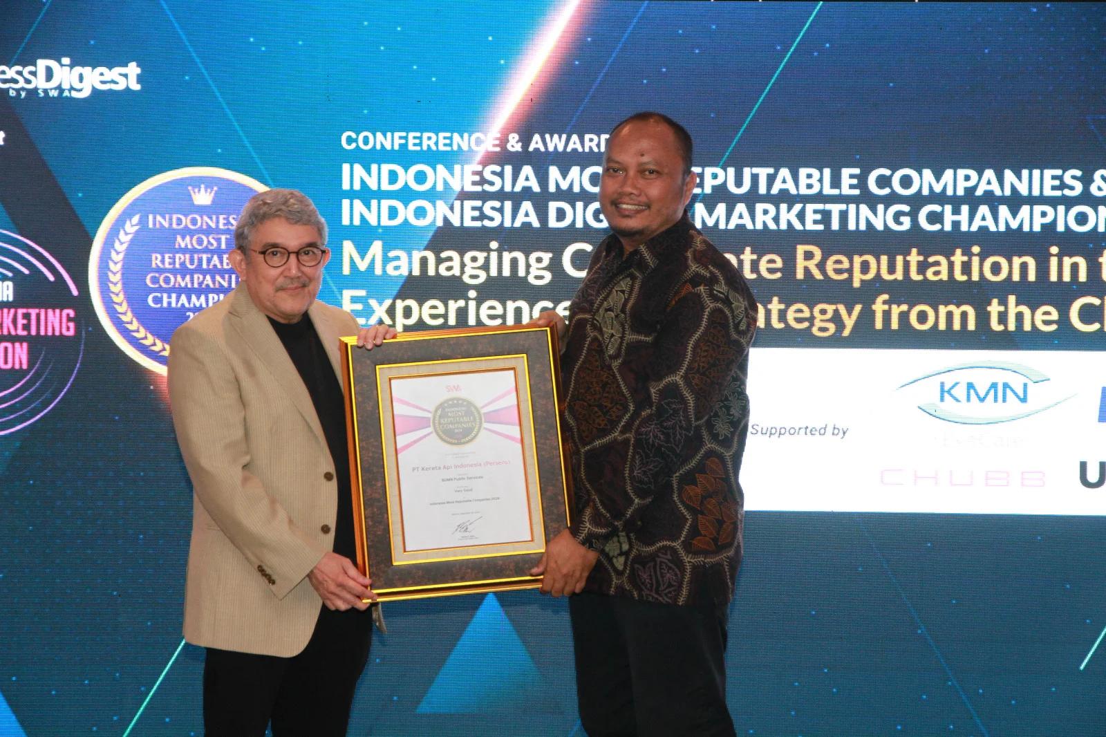KAI Raih Penghargaan Indonesia Most Reputable Companies 2024