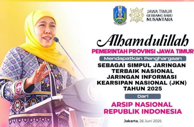 Jawa Timur Raih Penghargaan Simpul Jaringan Terbaik dari ANRI atas Inovasi Kearsipan Digital