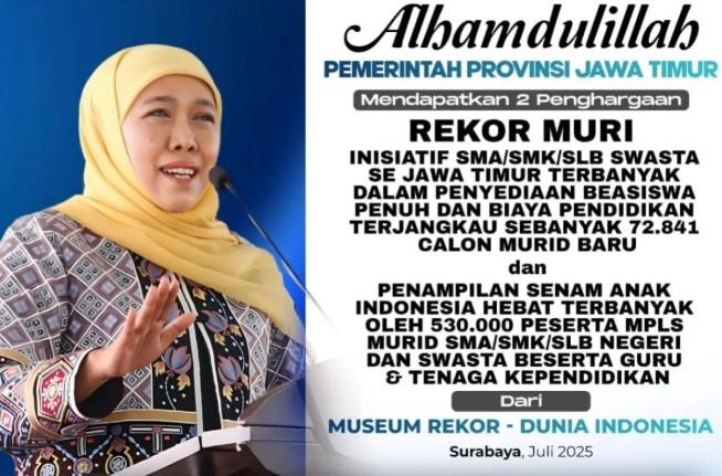 Raih Dua Rekor MURI, Pemprov Jatim Cetak Sejarah Lewat MPLS 2025 dan Beasiswa Terbanyak