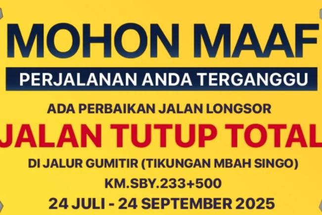 Jalur Nasional Gumitir Ditutup Total Mulai 24 Juli untuk Preservasi Jalan, Berlaku Hingga September 2025