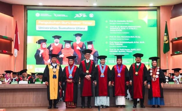 USU Kukuhkan Lima Guru Besar Baru untuk Perkuat Transformasi Tridarma dan Ekosistem Pendidikan Internasional