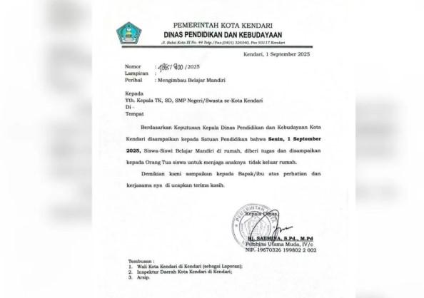 Pemkot Kendari Liburkan Sekolah pada 1 September 2025 untuk Antisipasi Aksi Demonstrasi