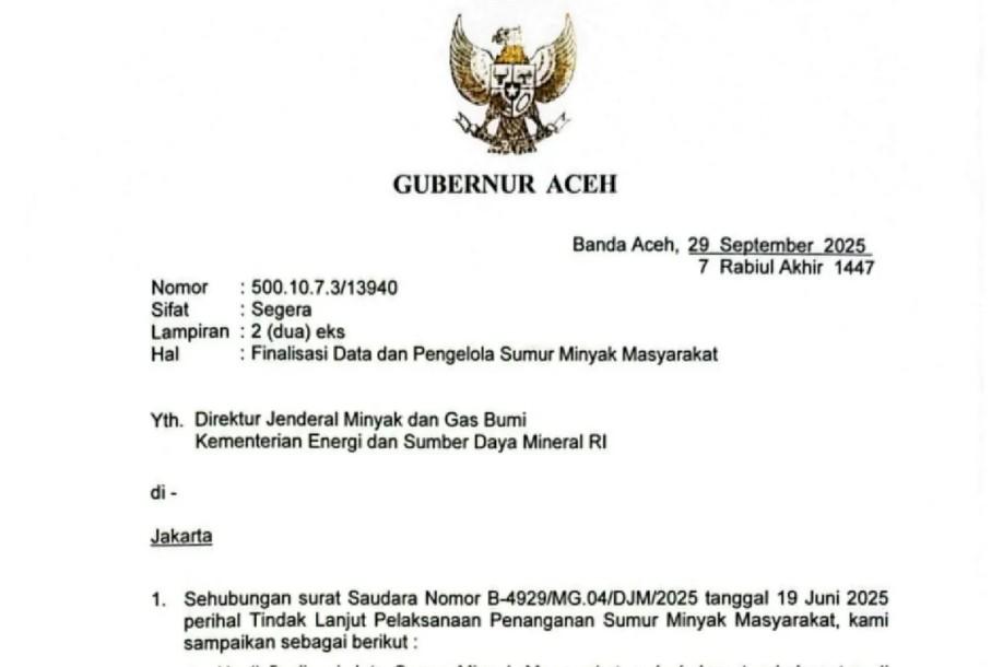 Gubernur Aceh Usulkan Legalisasi 2.101 Sumur Minyak Rakyat ke Kementerian ESDM