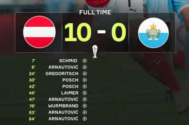 Austria Gilas San Marino 10-0, Denmark Hancurkan Belarusia 6-0 di Kualifikasi Piala Dunia 2026