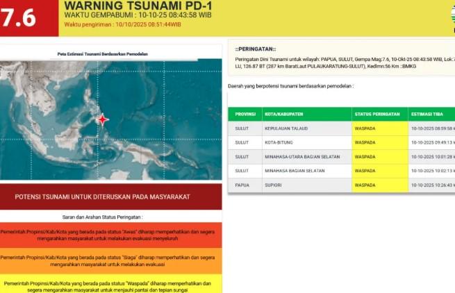 Gempa M7,6 Berpotensi Tsunami Guncang Papua, Warga Supiori Diimbau Waspada dan Jauhi Pantai