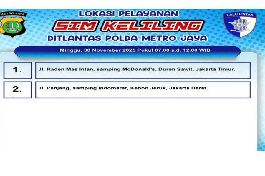 Layanan SIM Keliling Digelar di Dua Titik Jakarta pada Hari Minggu, Berikut Lokasi dan Persyaratannya