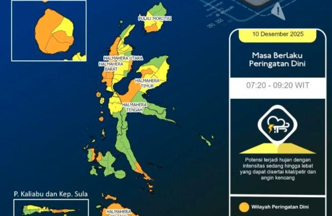 BMKG Imbau Waspada Cuaca Ekstrem di Maluku Utara 11–13 Desember, Gelombang Tinggi dan Angin Kencang Diprediksi Terjadi