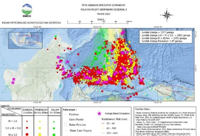 Sepanjang 2025, BMKG Catat 3.377 Gempa Guncang Sulawesi Utara dan Sekitarnya