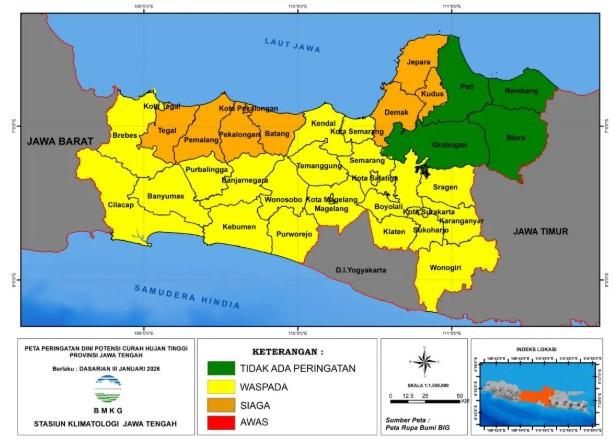 BMKG Tetapkan Status Siaga Hujan Lebat di Pantura Jateng hingga 31 Januari, Warga Diminta Waspada Bencana