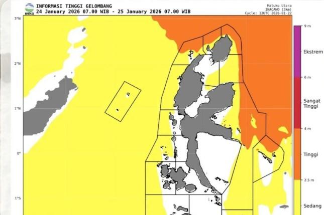 BMKG Keluarkan Peringatan Dini Angin Kencang dan Gelombang Tinggi di Perairan Maluku Utara