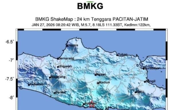 Gempa Magnitudo 5,7 Guncang Pacitan, Terasa hingga Bali dan Yogyakarta, BMKG Pastikan Tak Berpotensi Tsunami