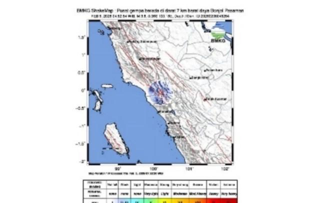 Gempa Magnitudo 3,1 Guncang Daratan Pasaman, Getaran Terasa di Sejumlah Wilayah Sumatera Barat