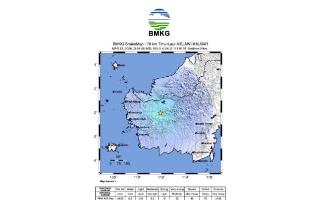 BMKG Sebut Gempa Magnitudo 5,3 di Sintang Dipicu Aktivitas Sesar Adang