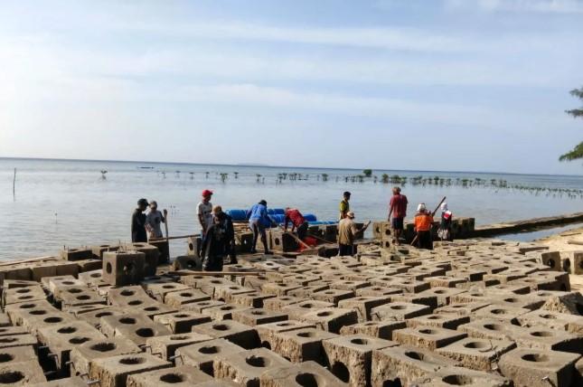 Sudin KPKP Kepulauan Seribu Tenggelamkan 600 Substrat Terumbu Karang di Perairan Pulau Pari