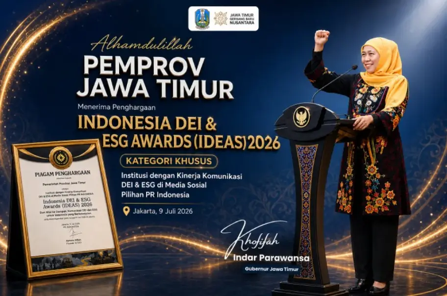 Pemprov Jawa Timur Raih Penghargaan IDEAS 2026 Berkat Kinerja Komunikasi DEI dan ESG Terbaik