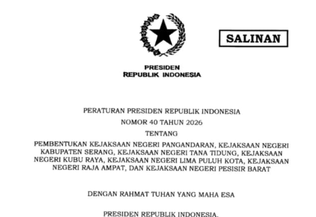 Prabowo Terbitkan Perpres Pembentukan Tujuh Kejaksaan Negeri Baru di Berbagai Daerah