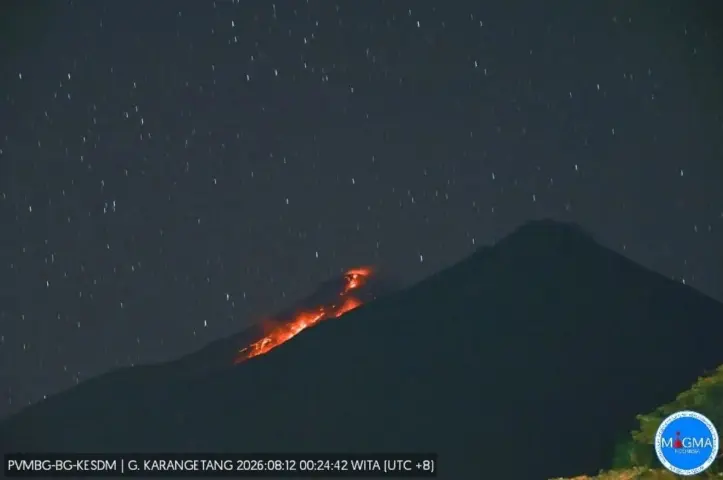 Gunung Karangetang Luncurkan Lava Pijar Sejauh 1.000 Meter ke Arah Kali Sumpihi