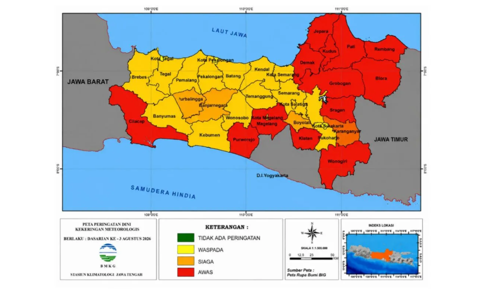BMKG Memperingatkan Seluruh Jawa Tengah Siaga Kekeringan, Sejumlah Daerah Berstatus Awas