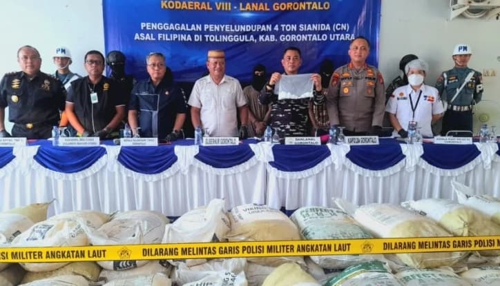 Tim Gabungan Gagalkan Penyelundupan 4,1 Ton Sianida Asal Filipina di Gorontalo Utara
