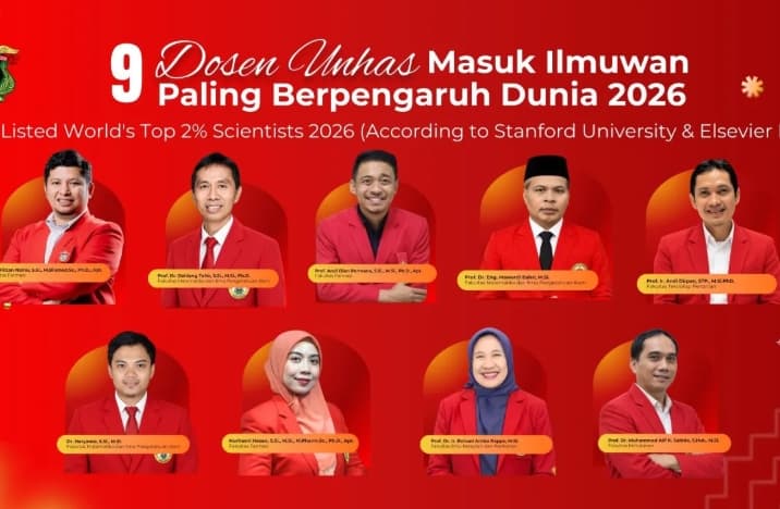 Sembilan Ilmuwan Unhas Masuk Daftar 2 Persen Peneliti Teratas Dunia 2026, Meningkat Tiga Tahun Berturut-turut