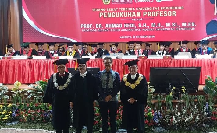 Universitas Borobudur Kukuhkan Ahmad Redi sebagai Guru Besar Hukum Administrasi Negara, Dorong Penguatan Tata Kelola Pemerint