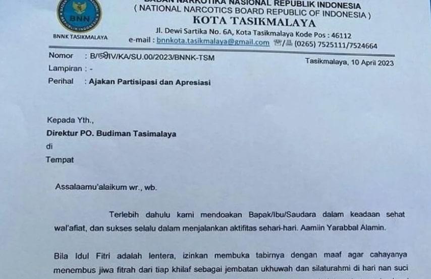 Viral Surat BNN Minta 'Jatah' THR untuk Anggotanya di Tasikmalaya