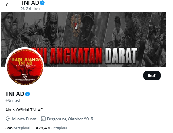 Sempat Dibobol Hacker, Akun Twitter TNI AD Sudah Kembali Normal