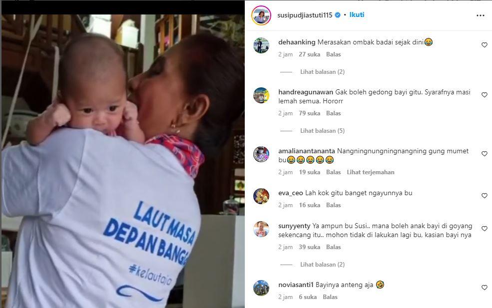 Susi Pudjiastuti Gendong Bayi Sampai Terombang-ambing, Netizen: Merasakan Ombak Badai Sejak Dini