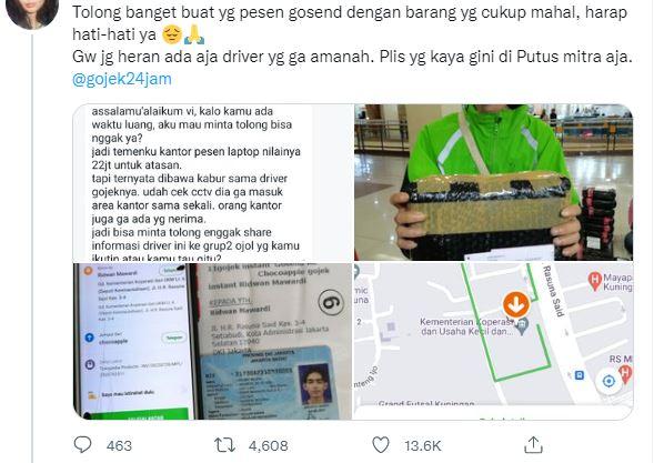 Viral Ojol Bawa Kabur Laptop Puluhan Juta, Netizen Minta Bonus Diadakan Lagi