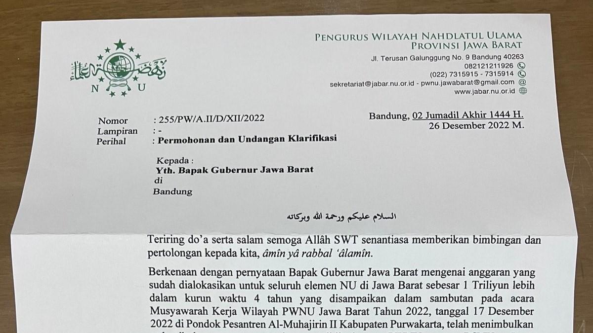 Gegara Klaim Anggarkan Rp1 Triliun, PWNU Jabar Panggil Ridwan Kamil