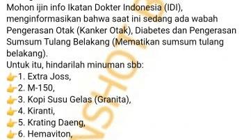 Daftar 19 Minuman Penyebab Kanker Otak dan Pengerasan Sumsum Tulang Belakang, Cek Faktanya