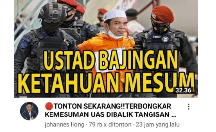 Fitnah Ustaz Abdul Somad di Medsos, Tagar Tangkap Johannes Liong Trending Nomor 1 di Twitter