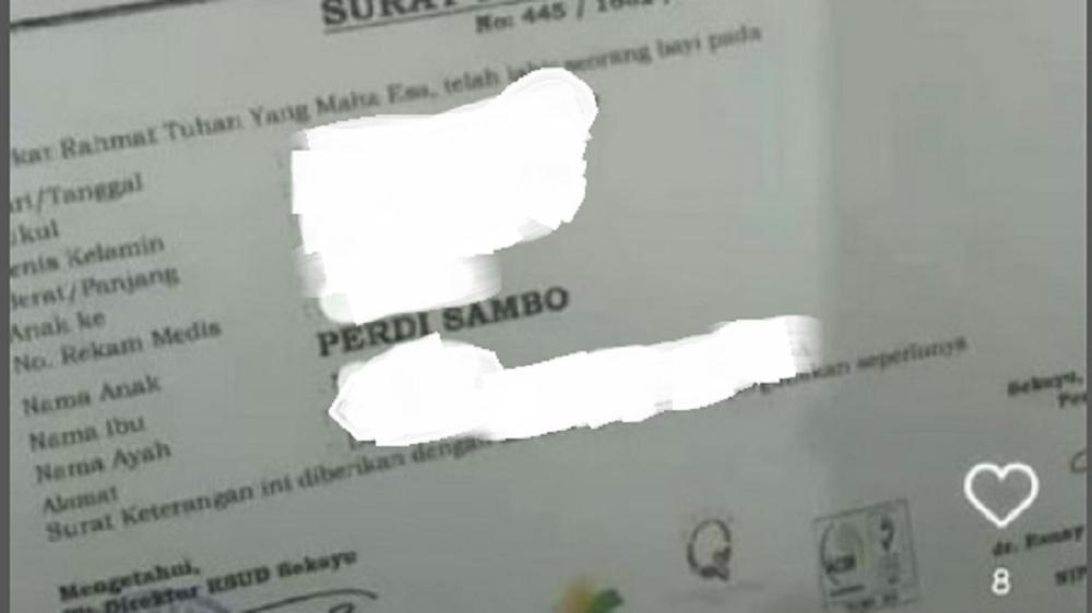 Bayi Baru Lahir Dinamai Perdi Sambo, Ortu Kepingin Anaknya jadi Jenderal Bintang 2