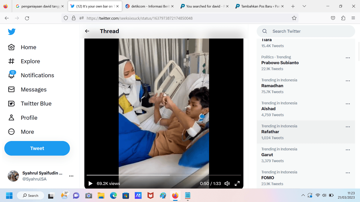 Ayah: Ada Trauma yang Sangat Dalam pada Sistem Syaraf David