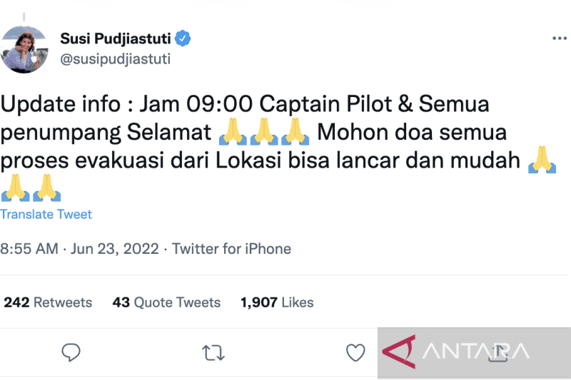 Semua Penumpang dalam Kecelakaan Susi Air di Timika Ditemukan Selamat