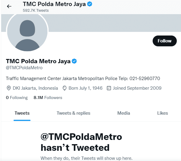 Diretas, Akun TMC Polda Metro Jaya belum Pulih