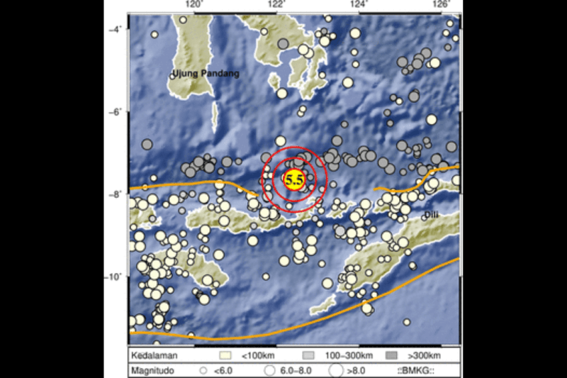 Gempa Magnitudo 5,5 Guncang Barat Laut Larantuka Siang Ini