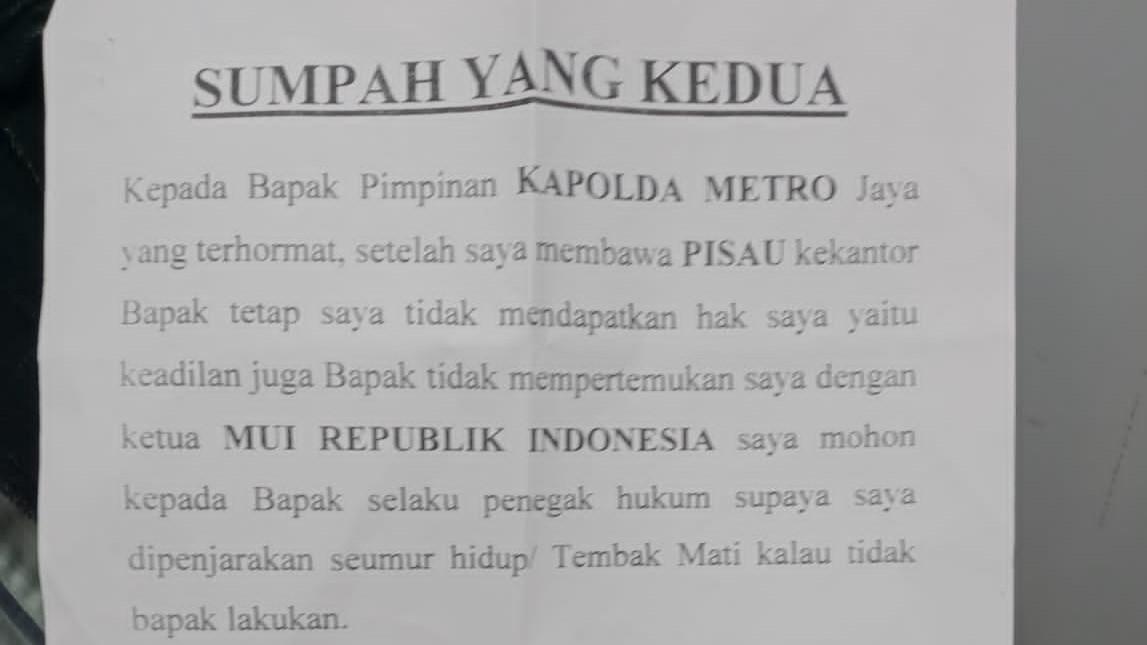 Terungkap! Isi Surat Ancaman Pelaku Penembakan Kantor MUI Pusat