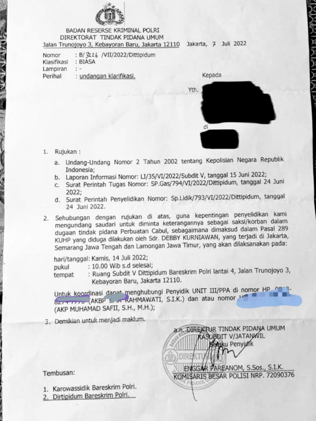 Ini Surat Panggilan Bareskrim untuk Anggota DPR, Kenal?