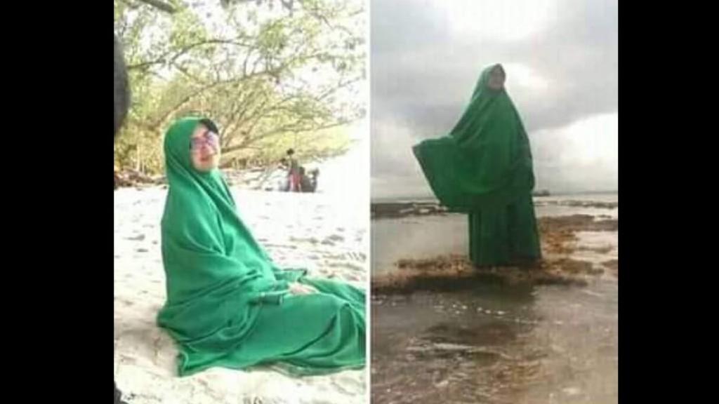 Ibu Ini Foto di Pantai Selatan dengan Baju Hijau, Netizen Tak Percaya