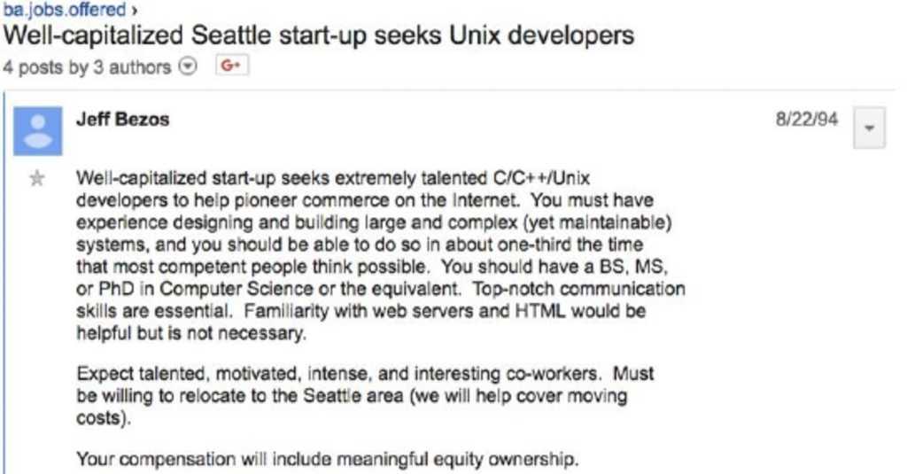 Bezos Posting Info Loker Pertama Amazon 25 Tahun Lalu, Ini yang Terjadi
