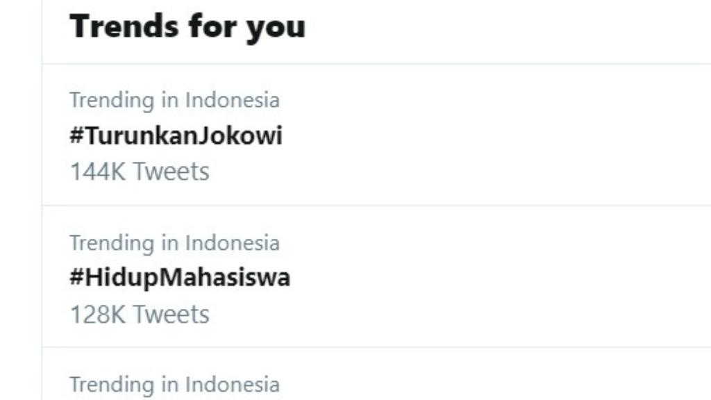 Iringi Mahasiswa Gelar Aksi, Hashtag #TurunkanJokowi Trending di Twitter