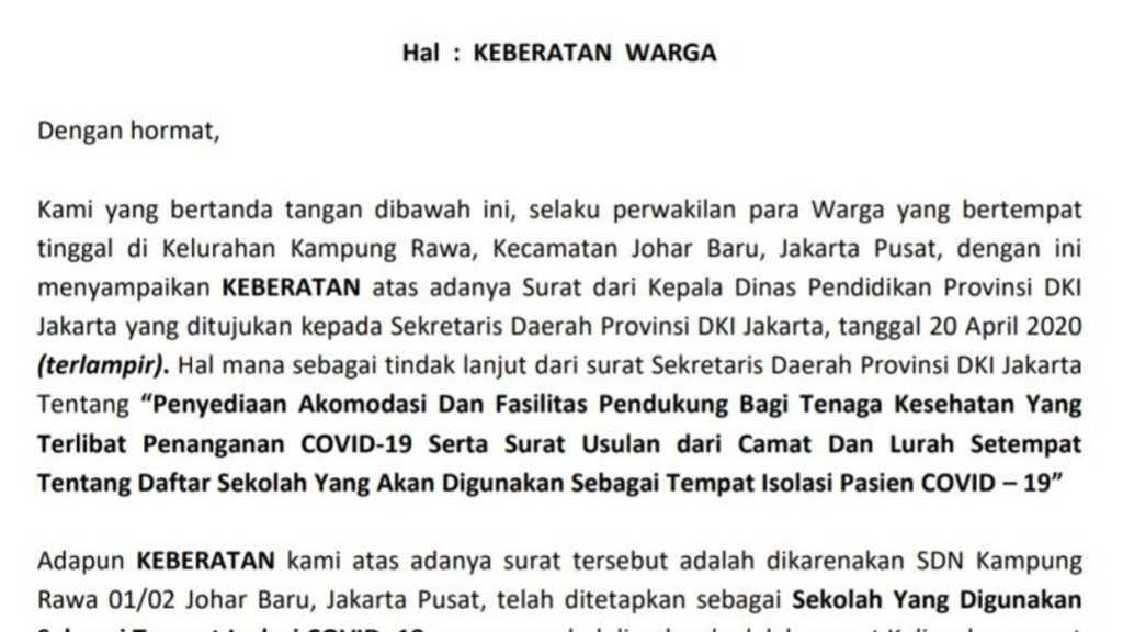 Warga Tolak SDN Kampung Rawa Jadi Ruang Isolasi Pasien COVID-19